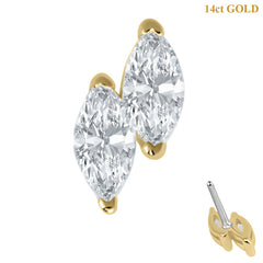 view all belong 14ct Solid Gold Threadless (Bend fit) Claw Set CZ Marquise Duo Jewel body jewellery