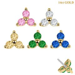 view all belong 14ct Solid Gold Threadless (Bend fit) Claw Set CZ Jewelled Trinity body jewellery