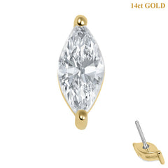 view all belong 14ct Solid Gold Threadless (Bend fit) Claw Set CZ Single Marquise Jewel body jewellery