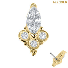 view all belong 14ct Solid Gold Threadless (Bend fit) CZ Marquise Jewelled Asia Trinity body jewellery