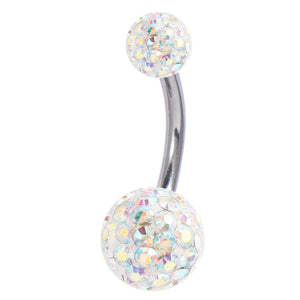 Belly Bar - Steel with Smooth Glitzy Ball (8mm and 5mm balls)