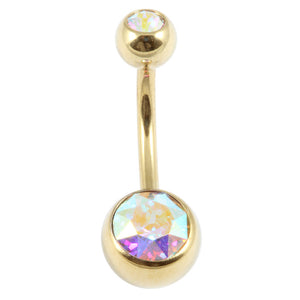 Zircon Titanium Double Jewelled Belly Bars (Gold colour)