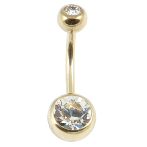 Zircon Steel Double Jewelled Belly Bars (Gold colour)
