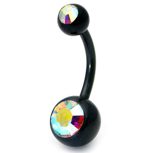 Black Titanium Double Jewelled Belly Bars