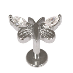 Steel Labret with Cast Claw Set Jewelled Butterfly 1.2mm