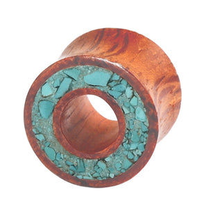 Organic Eyelet Tunnel Rengas Wood and Crushed Turquoise Stone (OE15)