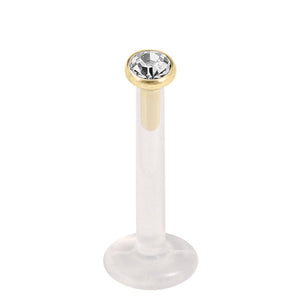Bioflex Push-fit Labret with Zircon Steel Jewelled Top (Gold colour)