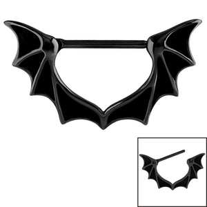 Black Steel Bat Wings Nipple Clicker Ring