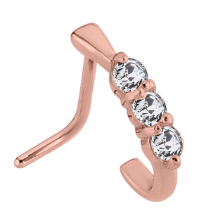 Rose Gold Steel Nose Stud Triple Jewelled Curl