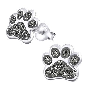 Sterling Silver Cute Jewelled Paw Print Ear Stud Earrings ES110