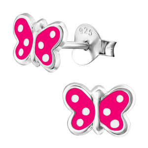 Sterling Silver Pink Butterfly with White Spots Ear Stud Earrings ES118