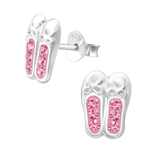 Sterling Silver Jewelled Ballet Shoes Ear Stud Earrings ES147