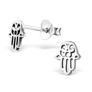 Sterling Silver Hamsa Hand Ear Stud Earrings ES134