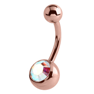 Rose Gold Steel Single Jewelled Belly Bars