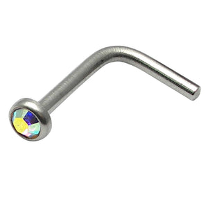 Titanium L Shaped Jewelled Nose Stud