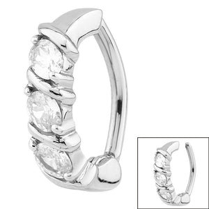 Steel Huggie Belly Clicker Ring - Claw Set Triple Jewel