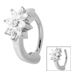 Steel Huggie Belly Clicker Ring - Jewelled Daisy Flower