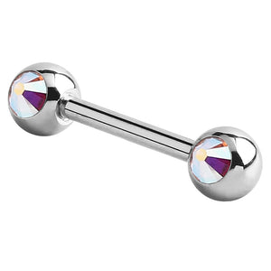 Steel Double Jewelled Nipple Bar - Front Facing Gems