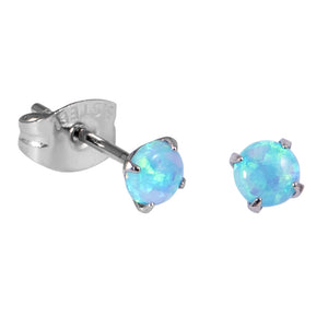 Steel Stud Earrings with Claw Set Synthetic Opal Stone