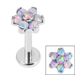 Titanium Internally Threaded Labrets 1.2mm - Titanium Claw Set 6 Point Synth Opal Flower