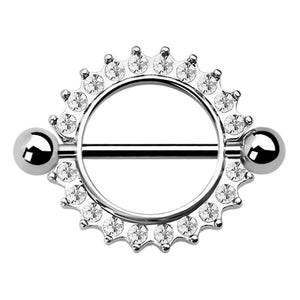 Multi-Jewelled Round Nipple Shield with Steel Bar