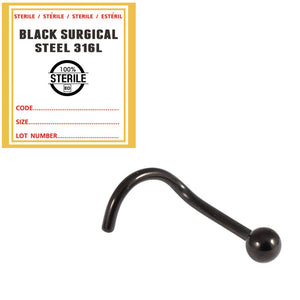 Sterile Black Steel Nose Studs - Ball