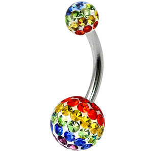 Belly Bar - Steel with Smooth Rainbow Glitzy Balls