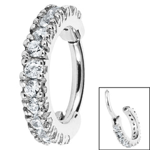 Steel 2.2mm Pave Set Jewelled Edge Hinged Clicker Ring