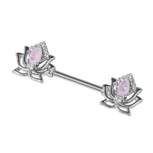 Steel Opal Lotus Flower Nipple Bar