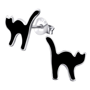 Sterling Silver Black Cat Ear Stud Earrings ES54