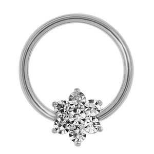 Steel BCR with Steel Claw Set Jewelled Flower - Nipple Ring