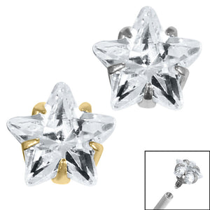 Titanium Claw Set CZ Jewelled Star for Internal Thread Shafts in 1.2mm