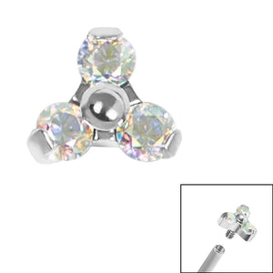 Titanium Claw Set CZ Jewelled Mini Trinity for Internal Thread shafts in 1.2mm