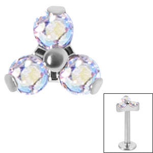 Titanium Claw Set CZ Jewelled Trinity for Internal Thread shafts in 1.2mm