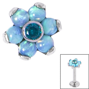 Titanium Claw Set CZ Jewelled and 6 Point Synth Opal Flower for Internal Thread shafts in 1.2mm