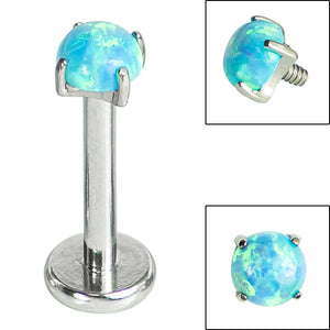 Titanium Internally Threaded Labrets 1.2mm - Titanium Claw Set Round Synth Opal