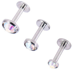 Steel Triple Piercing - Internally Threaded Jewelled Disk Labrets 1.2mm