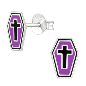 Sterling Silver Coffin Ear Stud Earrings ES49