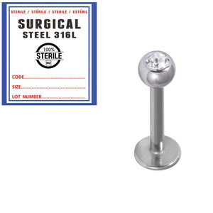 Sterile Steel Jewelled Labrets