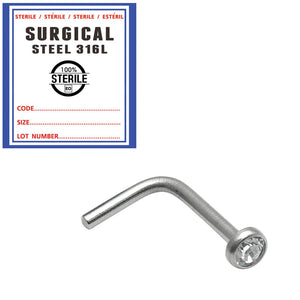 Sterile Steel L Shaped Jewelled Nose Stud