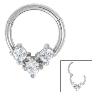 Steel Claw Set Jewelled Triangle Hinged Clicker Ring