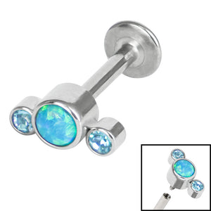 Titanium Internally Threaded Labrets 1.2mm - Infinity Titanium 3 Bezel Set Opal and Jewelled Crescent