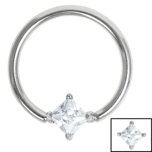 Steel BCR with Steel Claw Set Jewelled Diamond Square - Nipple Ring