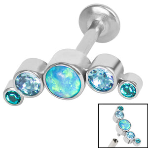 Titanium Internally Threaded Labrets 1.2mm - Infinity Titanium Bezel Set 5 Opal and Jewelled Crescent