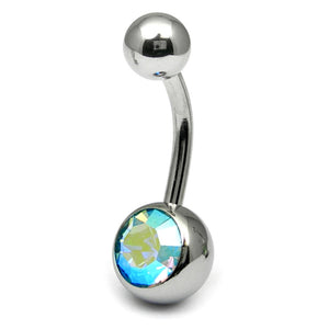 Titanium Single Jewelled Belly Bars 8mm Mirror Polish