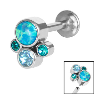 Titanium Internally Threaded Labrets 1.2mm - Infinity Titanium Bezel Set Opal and Jewel Cluster