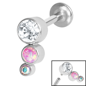 Titanium Internally Threaded Labrets 1.2mm - Infinity Titanium Bezel Set Triple Opal and Jewel Curve