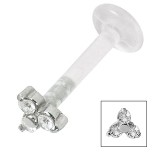 Bioflex Push-fit Labret with Steel Claw Set Jewelled Trinity