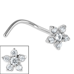 Steel Claw Set 5 Petal Jewelled Flower Nose Stud