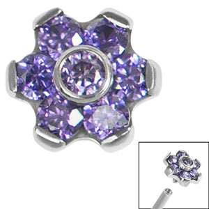 Titanium Claw Set CZ 7 Jewelled Flower for Internal Thread shafts in 1.2mm